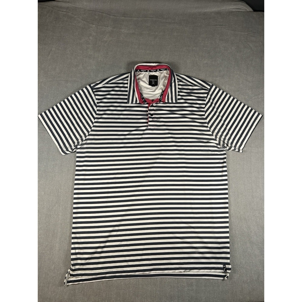 Kenneth Cole Golf Mens XL Polo Shirt Navy White Striped Performance KQ9E51JR5N6